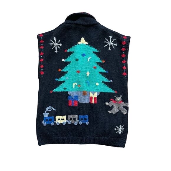 Vintage Berek Fine Feathers Sweater Vest Hand Knit Uruguay Christmas Wool - Picture 2 of 5